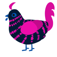 A tumblr and fuchsia chicken with a bar pattern