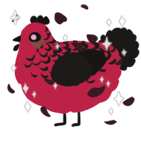 A crimson and sable chicken with a half-lace pattern