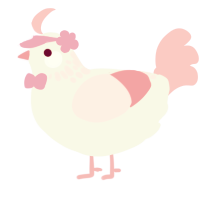 A white and rose chicken with a neck-speckle pattern