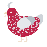 A crimson and mist chicken with a speckle pattern