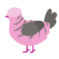 A pink and grey chicken with a half-bar pattern