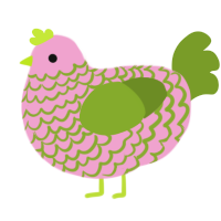 A pink and chartreuse chicken with a lace pattern