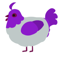 A silver and violet chicken with a head pattern