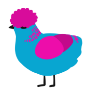 A cerulean and fuchsia chicken with a neck-band pattern