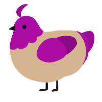 A beige and plum chicken with a head pattern