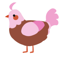 A russet and pink chicken with a head pattern