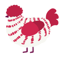 A white and crimson chicken with a bar pattern