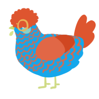 A sky and vermilion chicken with a lace pattern