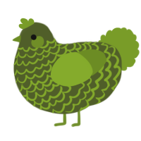 A olive and chartreuse chicken with a lace pattern