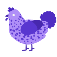 A lilac and indigo chicken with a speckle pattern