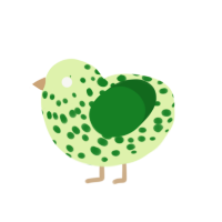 jelly bean, a apple and leaf chicken with a speckle pattern