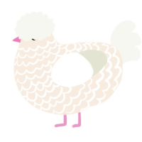 A cream and white chicken with a lace pattern