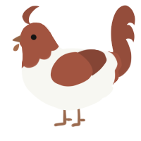 A white and russet chicken with a head pattern