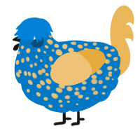 A sapphire and honey chicken with a speckle pattern