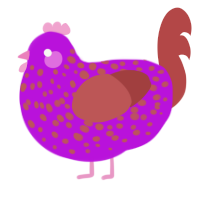 A amethyst and red chicken with a speckle pattern