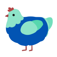A ultramarine and mint chicken with a head pattern