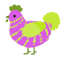 A orchid and lime chicken with a bar pattern