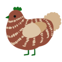 A russet and beige chicken with a bar pattern
