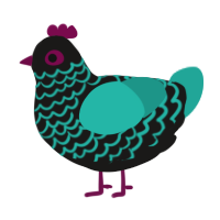 A sable and turquoise chicken with a lace pattern