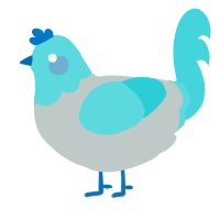 A silver and aqua chicken with a head pattern
