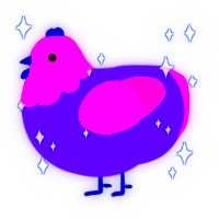 A blurple and fuchsia chicken with a head pattern