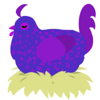 A indigo and violet chicken with a speckle pattern