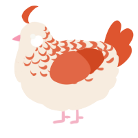 A cream and vermilion chicken with a half-lace pattern