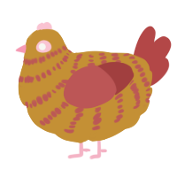 A gold and red chicken with a bar pattern