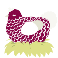 A maroon and white chicken with a lace pattern