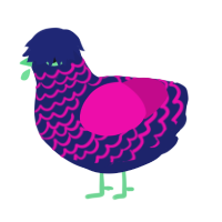 A navy and fuchsia chicken with a lace pattern