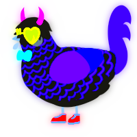 A black and blurple chicken with a lace pattern