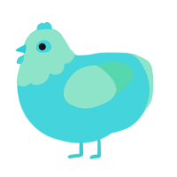 A aqua and mint chicken with a head pattern
