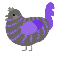 A grey and blurple chicken with a bar pattern