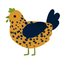 A orange and tumblr chicken with a speckle pattern