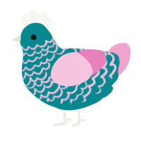 A teal and pink chicken with a lace pattern