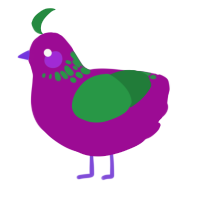 A plum and viridian chicken with a neck-speckle pattern