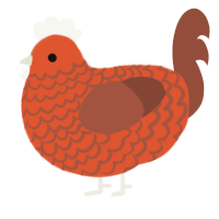 A vermilion and russet chicken with a lace pattern