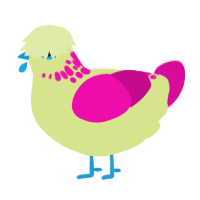 A lemon and fuchsia chicken with a neck-speckle pattern