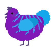 A violet and sky chicken with a half-bar pattern