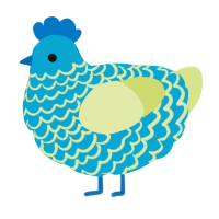 A cerulean and lemon chicken with a lace pattern