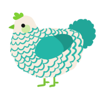 A cream and turquoise chicken with a lace pattern
