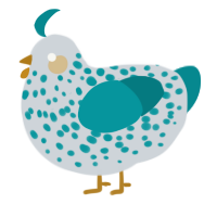 A mist and teal chicken with a speckle pattern