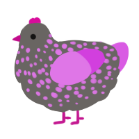 A grey and orchid chicken with a speckle pattern