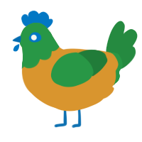 A orange and viridian chicken with a head pattern