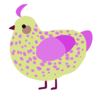 A lemon and orchid chicken with a speckle pattern