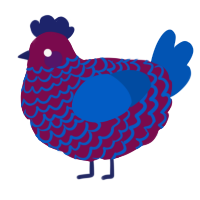 A wine and ultramarine chicken with a lace pattern