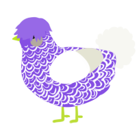 A blurple and white chicken with a double-lace pattern