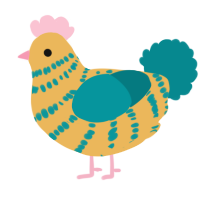 A honey and teal chicken with a bar pattern