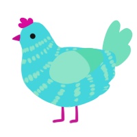 A aqua and mint chicken with a bar pattern