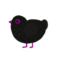 Phantom, a black and sable chicken with a speckle pattern